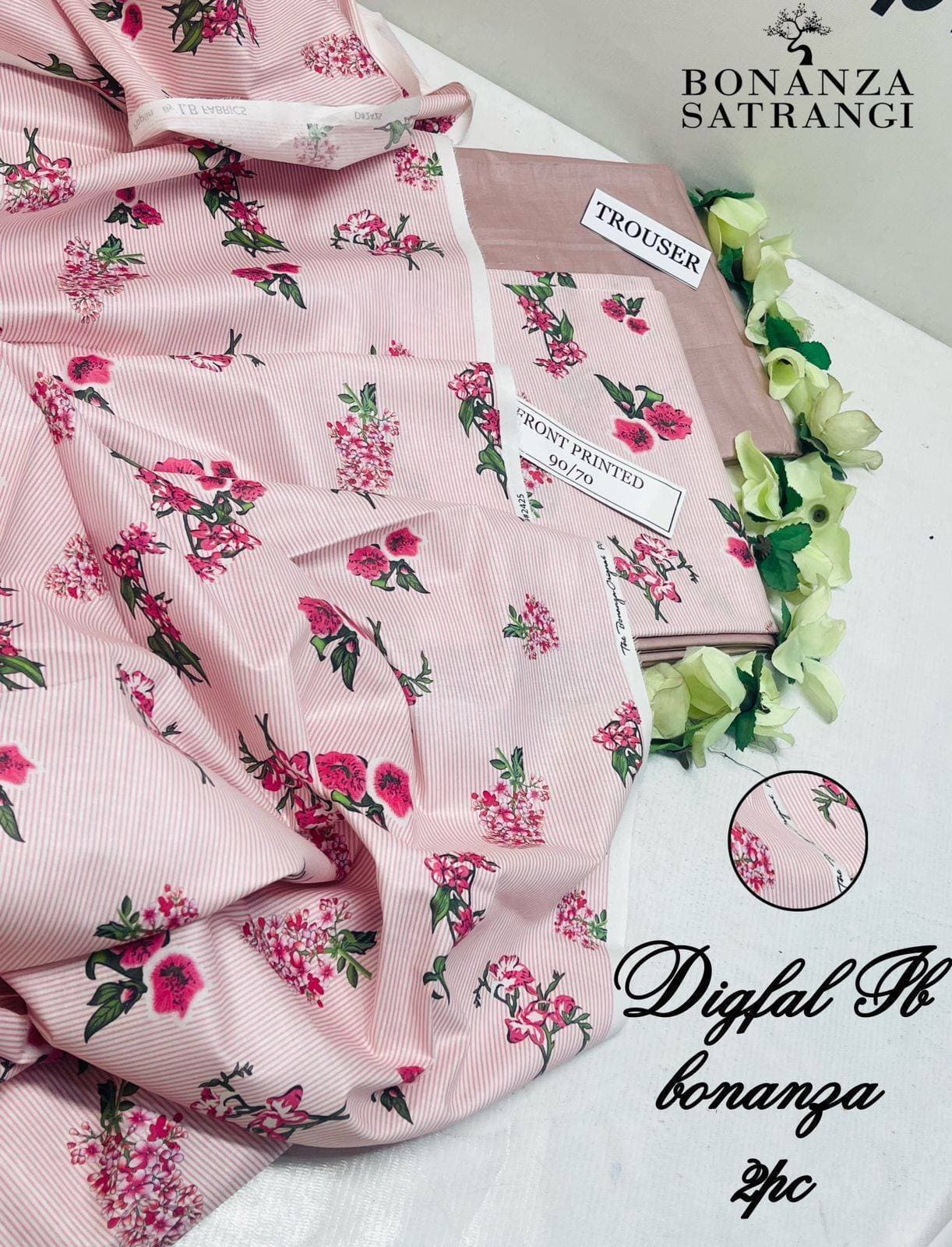 Bonanza Satangi Digital Printed 2 PCS Women Unstitch Suit - Baby Pink