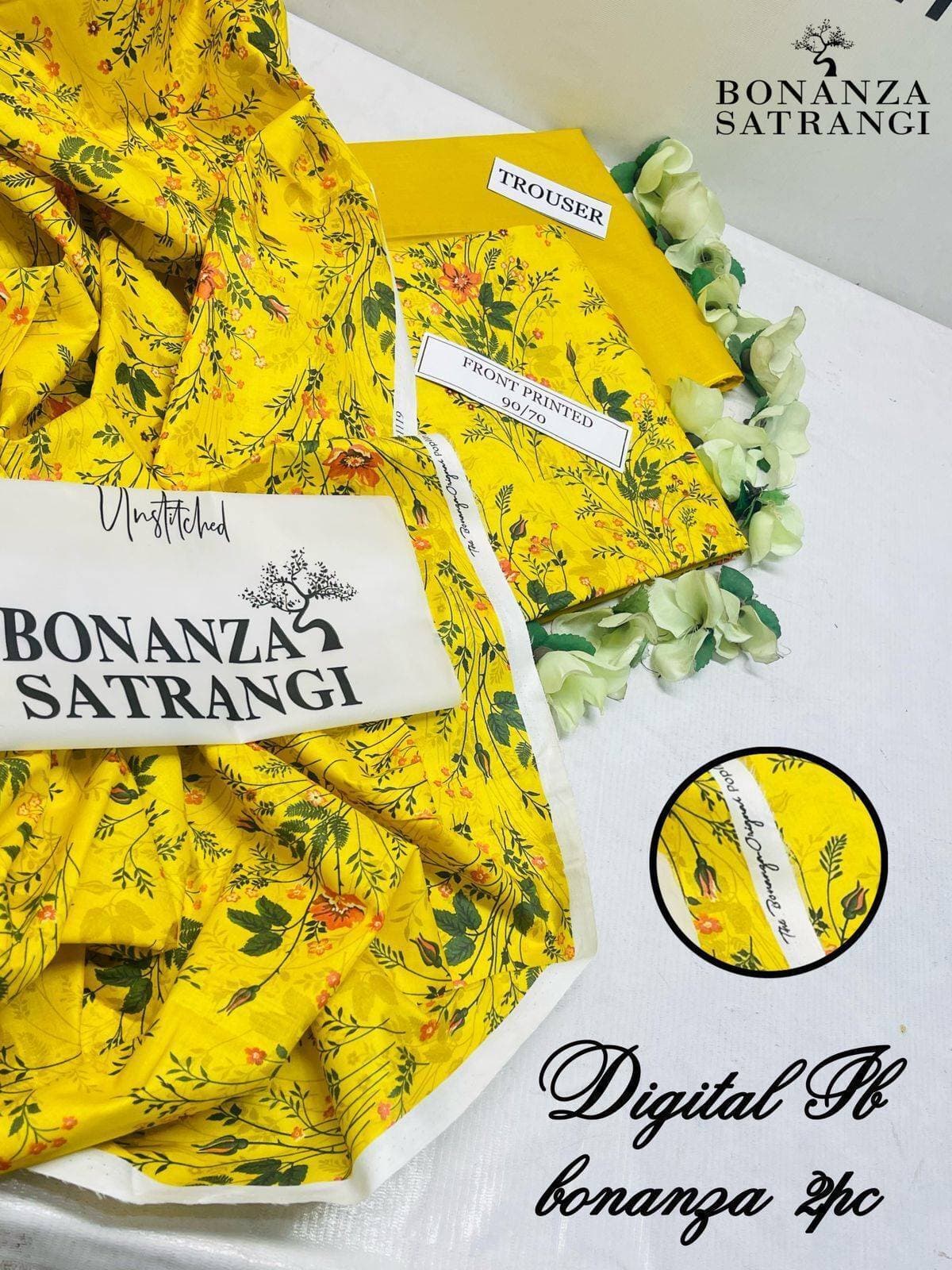 Bonanza Satangi Digital Printed 2 PCS Women Unstitch Suit - Yellow