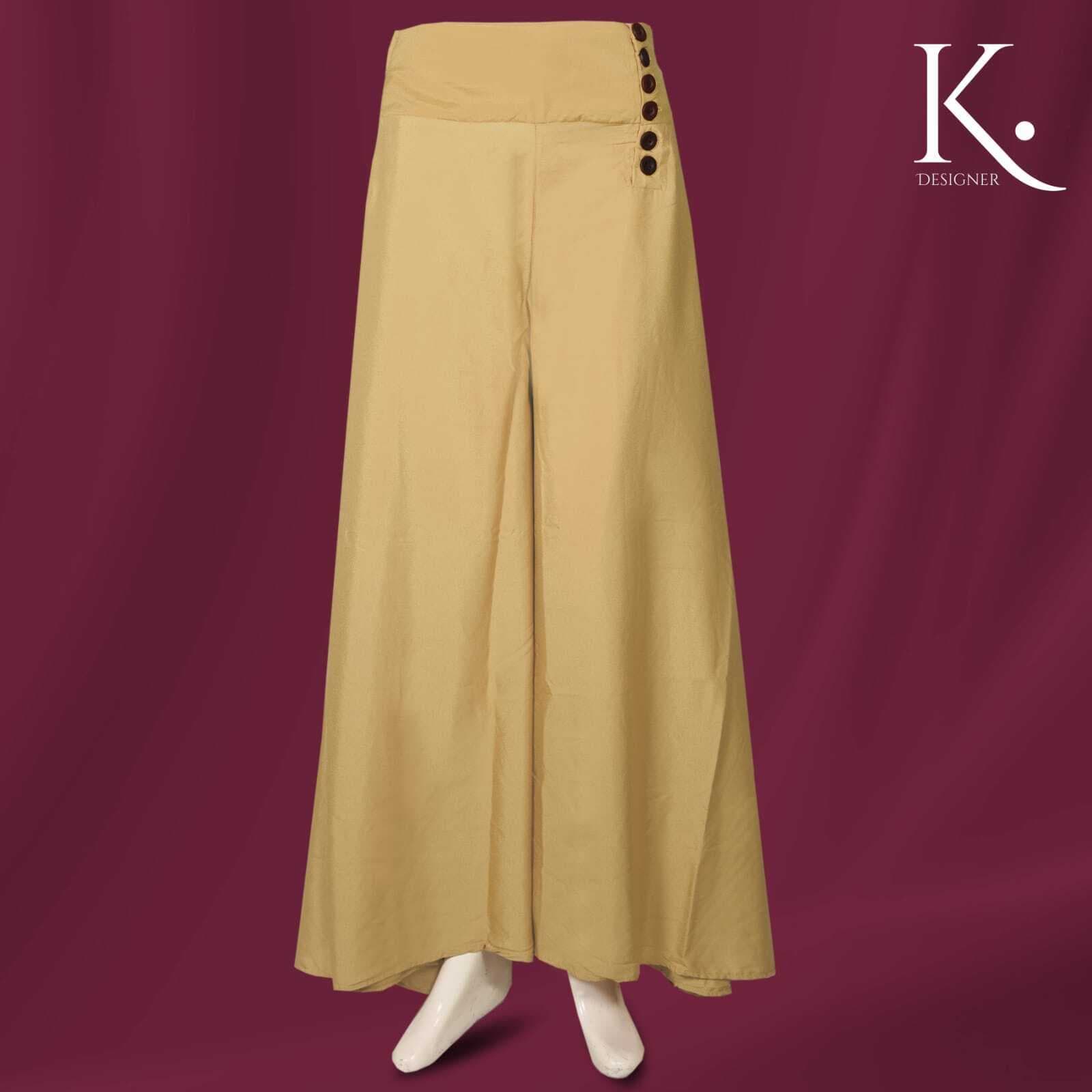 K. Designer Grip Bell Bottom Plazo - Khaki
