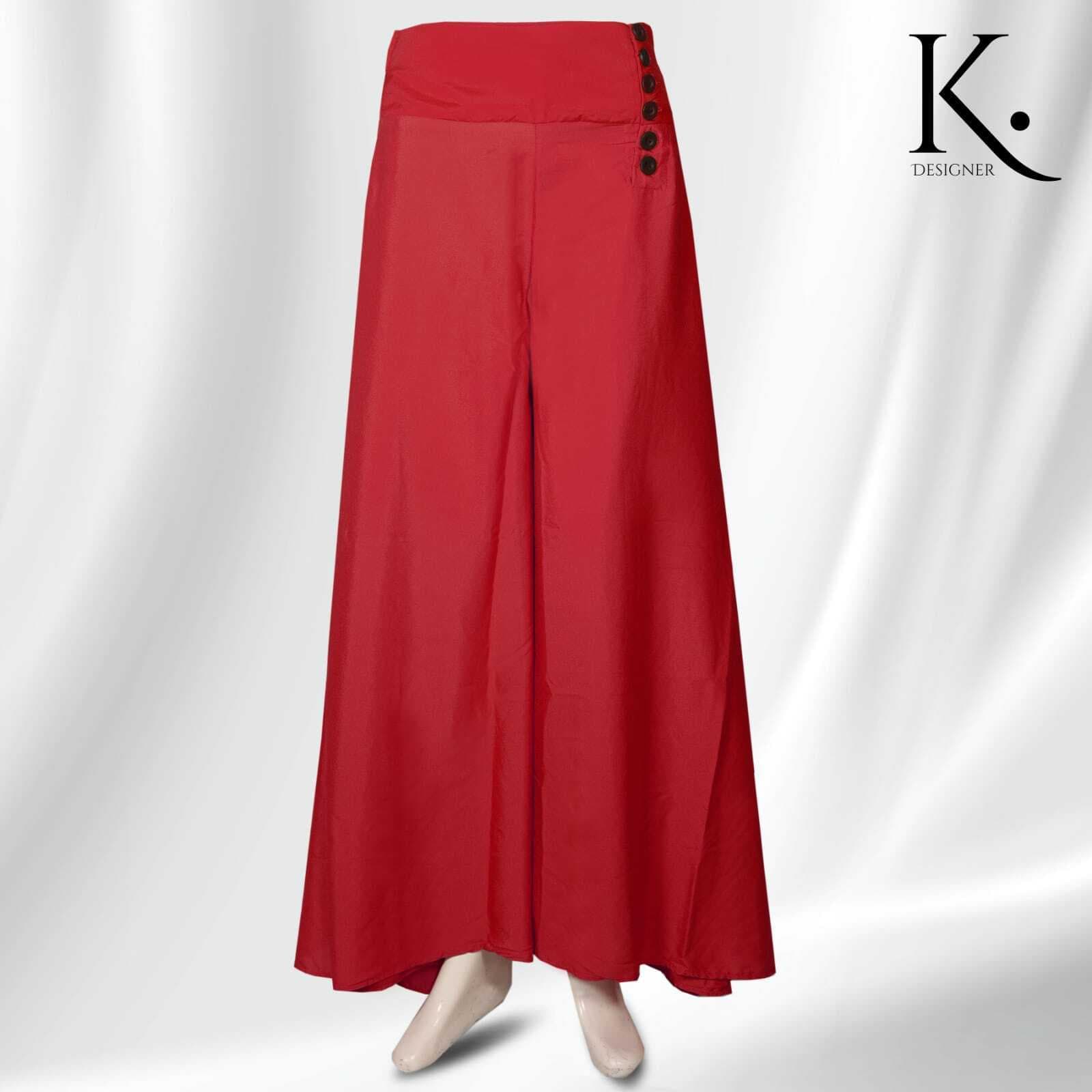 K. Designer Grip Bell Bottom Plazo - Red
