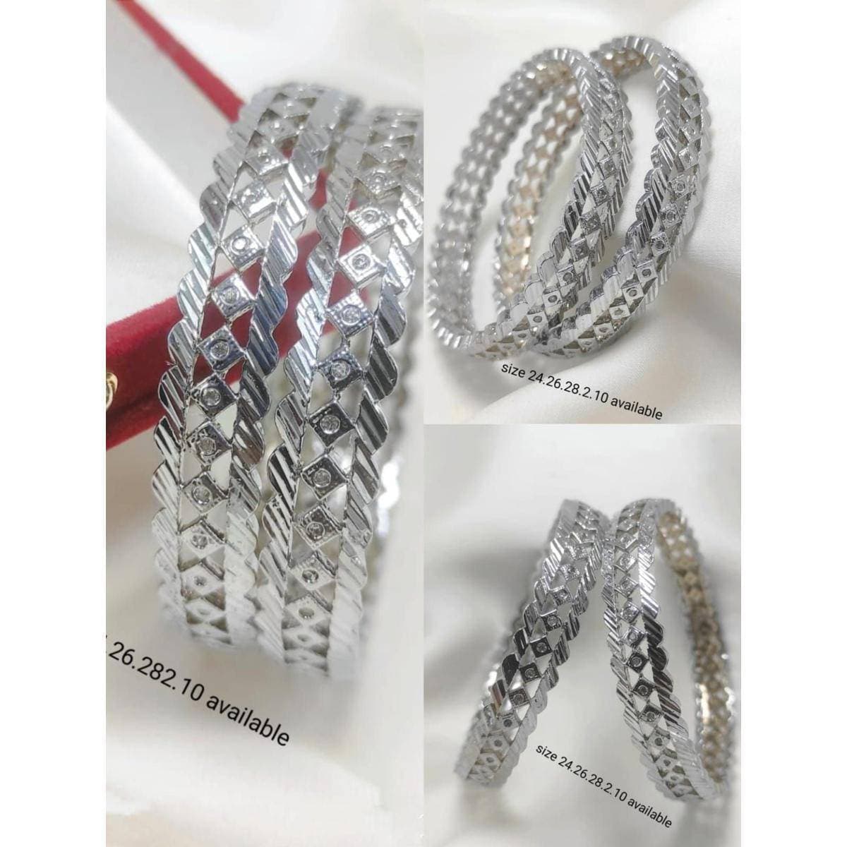 1 Pair Beautiful Design Traditional Style Silver Bangles For Women - 01