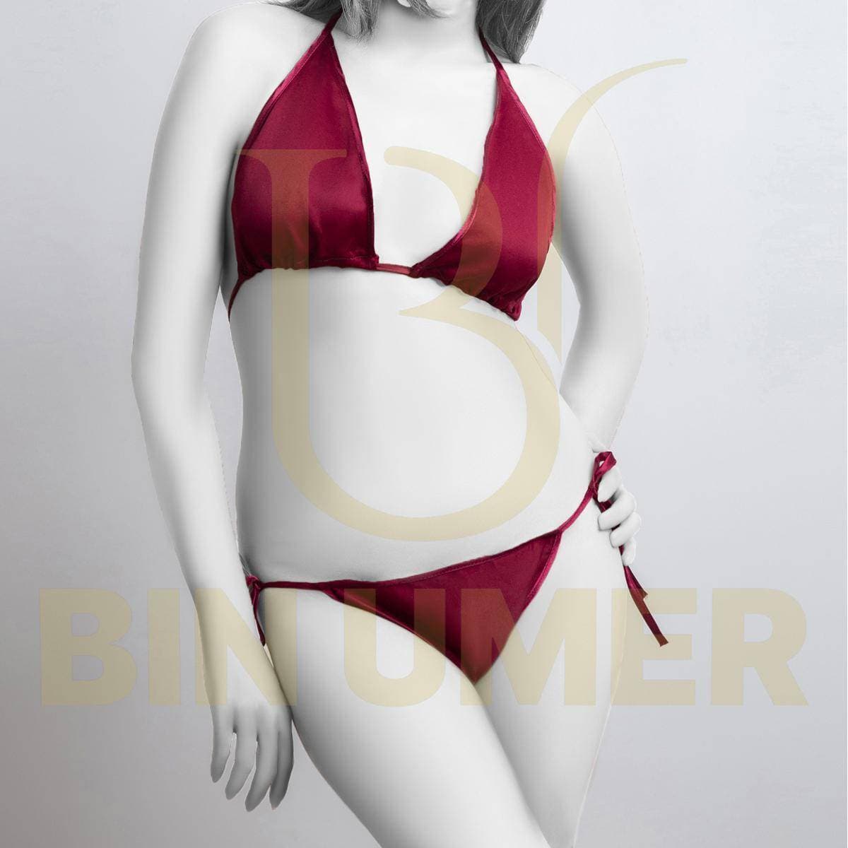 Bin Umer 2 PCS Western Style Honeymoon Panty & Bra Lingerie Set - Maroon