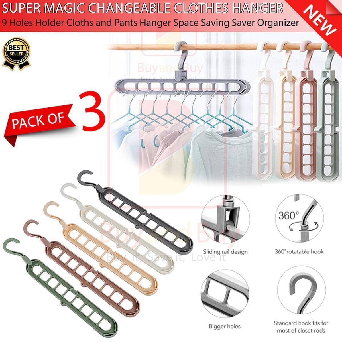 Pack Of 3 - Super Magic Changeable Clothes Pluto Plastic Hanger