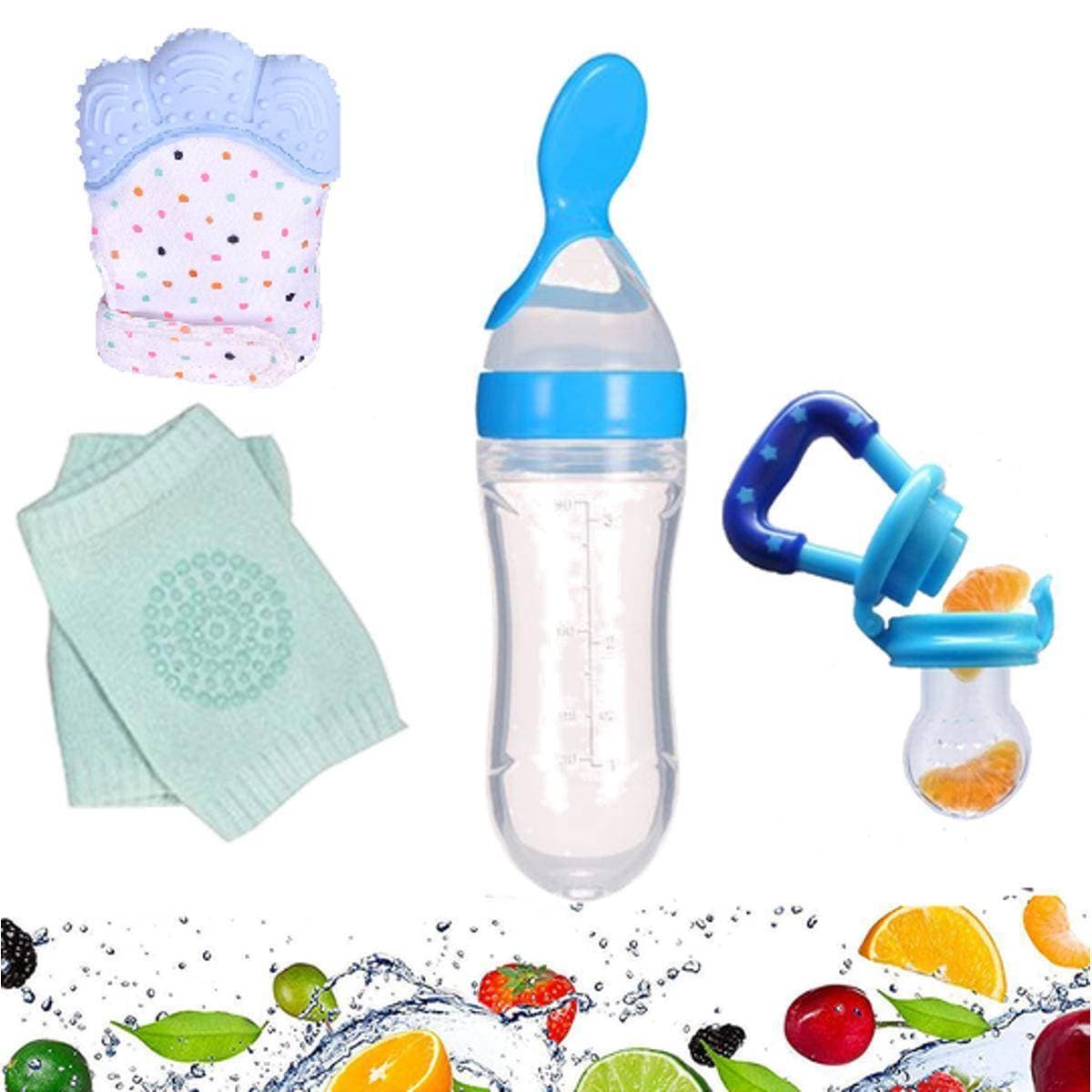 Pack Of 4 Baby Silicone Squeeze Spoon Feeder With Baby Fruit Pacifier