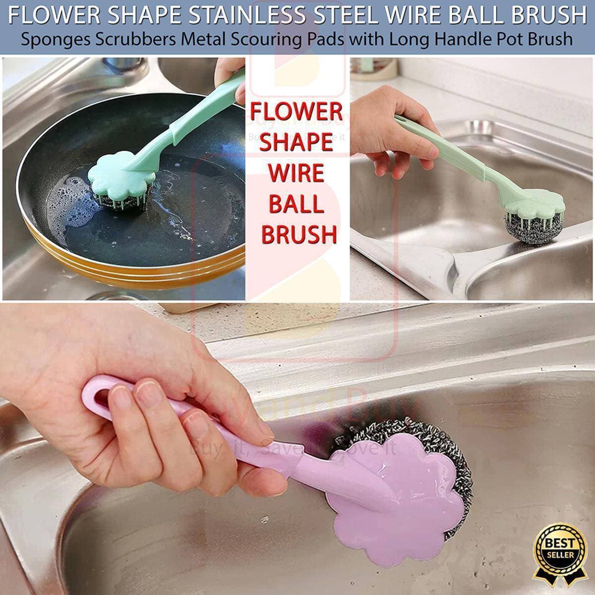 Flower Shape Stainless Steel Wire Ball Brush Sponges Scrubbers Metal Scouring Pads