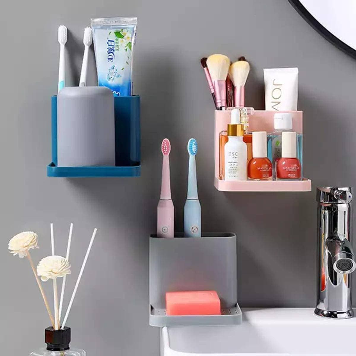 Wall Mounted Multifunctional Toothpaste & Soap Holder