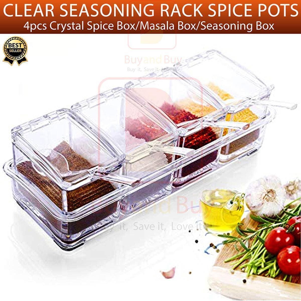 Clear Seasoning Rack Spice Pots - 4Pcs Crystal Spice Box