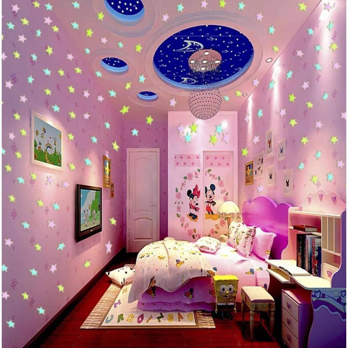 Fluorescent Night Glowing Stars Wall Sticker - Pack Of 200