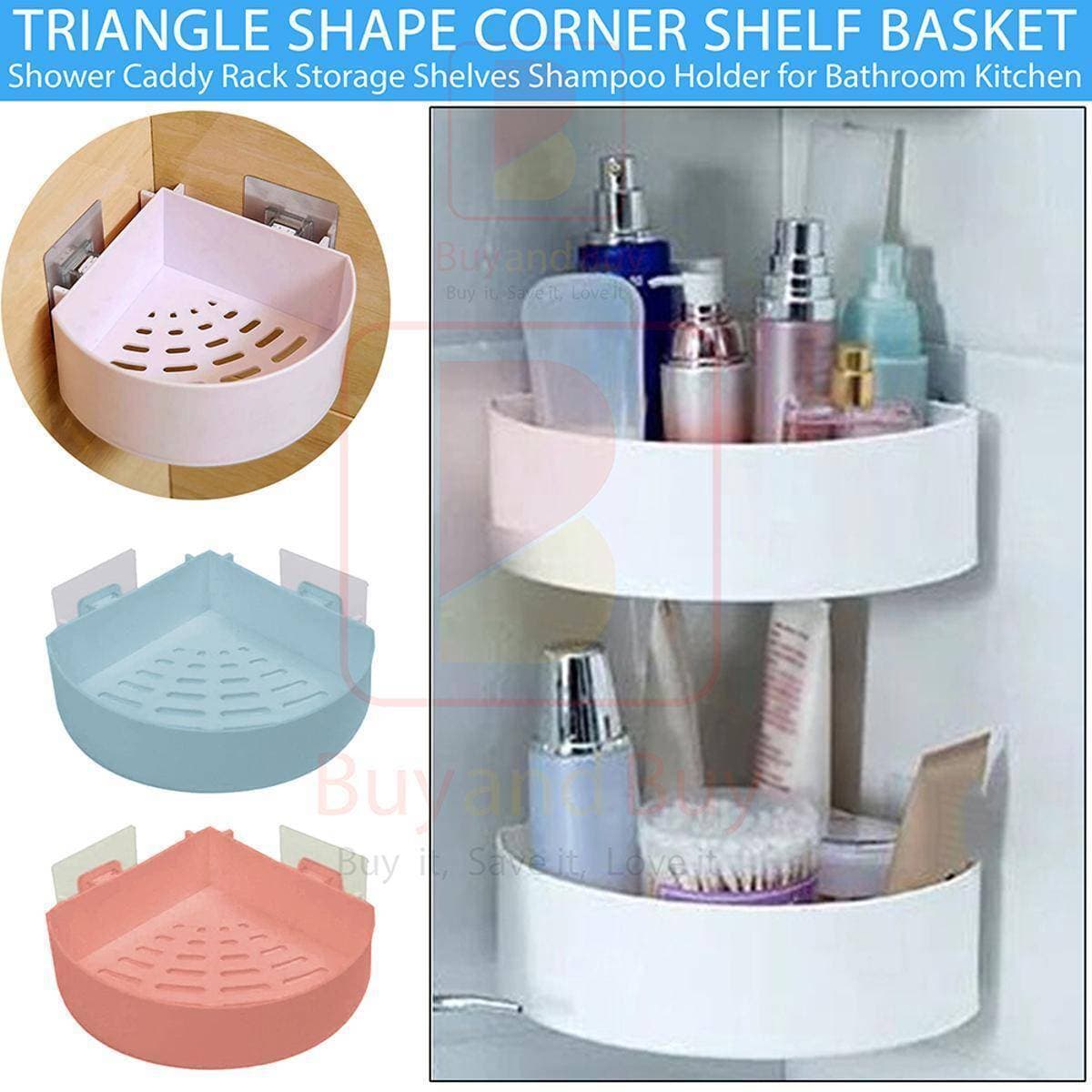 Plastic Wall Mount Triangle Shape Corner Shelf Basket Shower Caddy