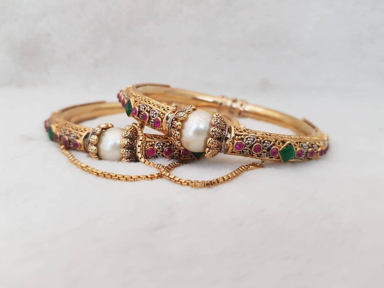 Gold Plated Ruby And Green Kara's Pair