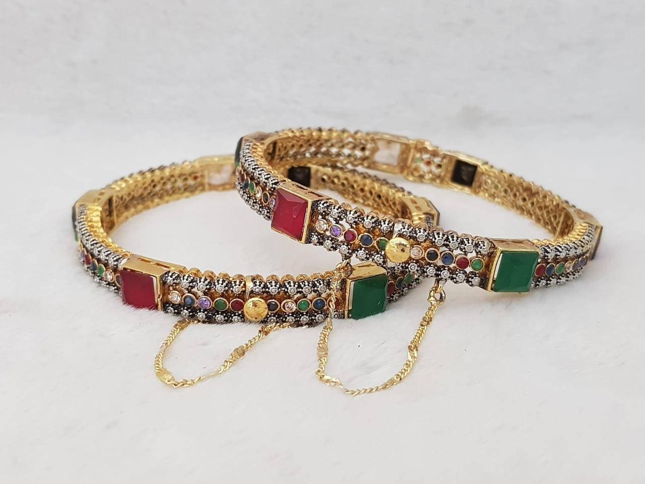 Gold Plated Multi Kundan Kara's Pair