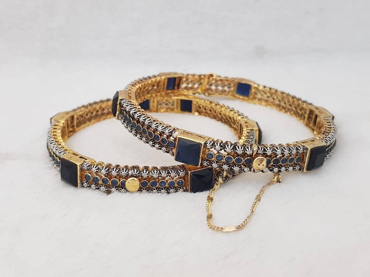 Gold Plated Black Kundan Kara's Pair