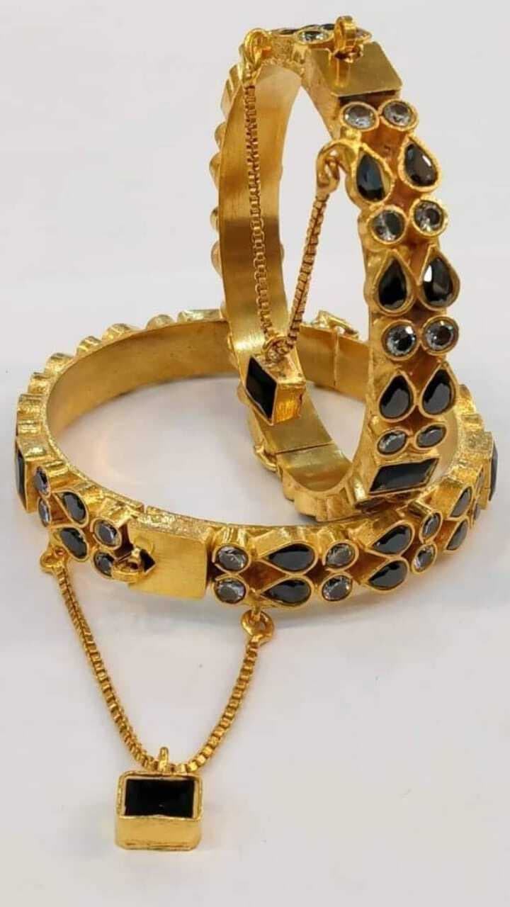 Gold Plated Black Kundan Kara's Pair