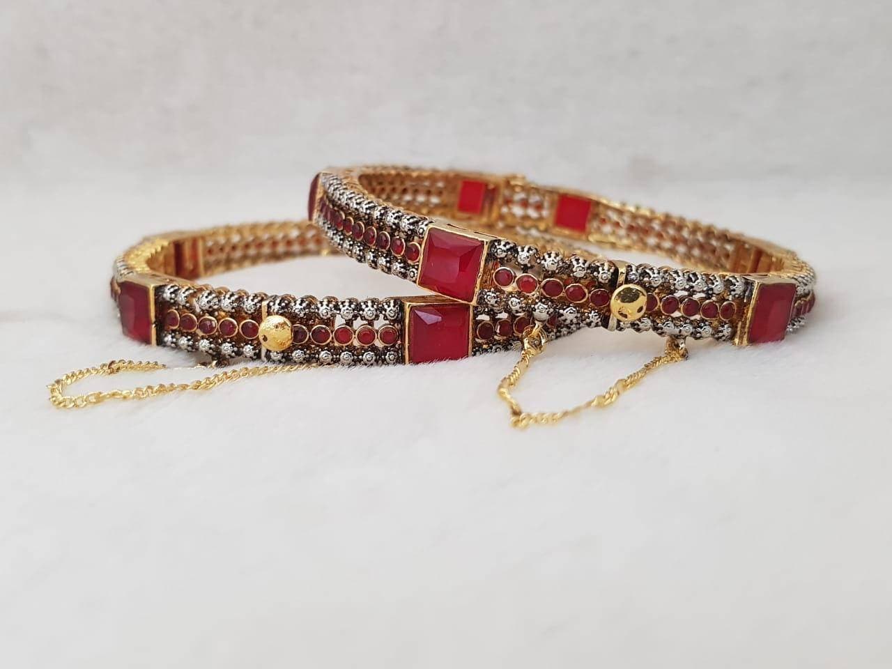 Gold Plated Red Kundan Kara's Pair