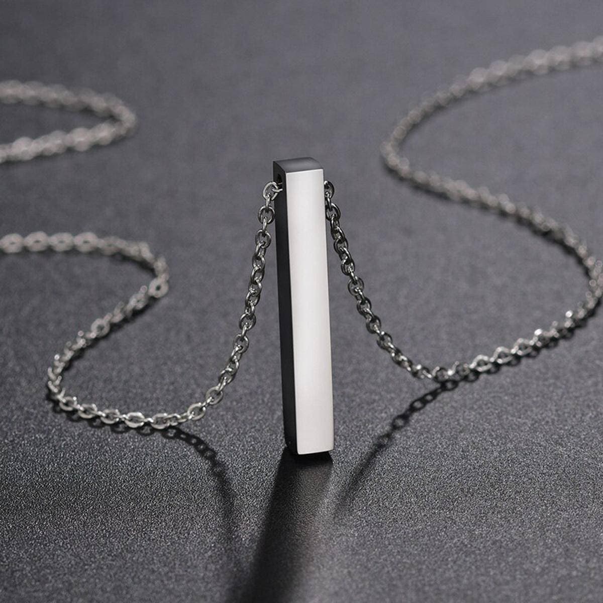 Stainless Steel Vertical Bar Silver Chain Necklace for Men & Women