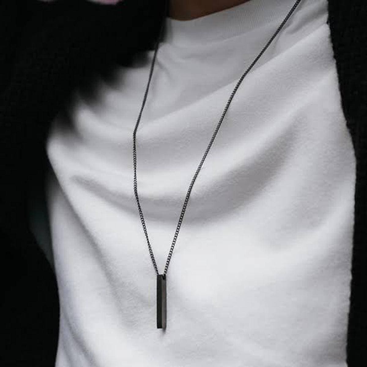 Pure Stainless Steel Black Vertical Bar Necklace for Men