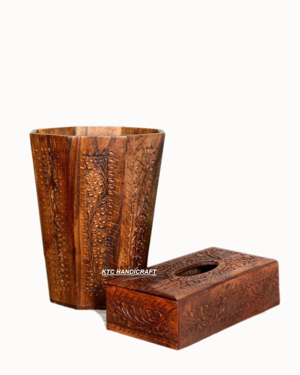 wooden dustbin & tissue box