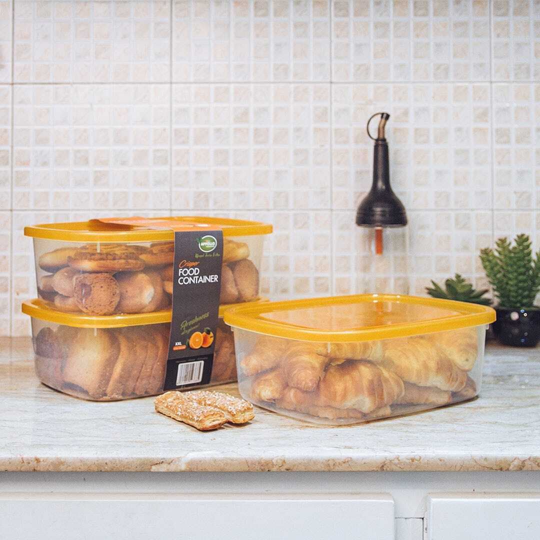 Pack Of 3 - Gold Plastic Food Container Medium Size (1000Ml Each)
