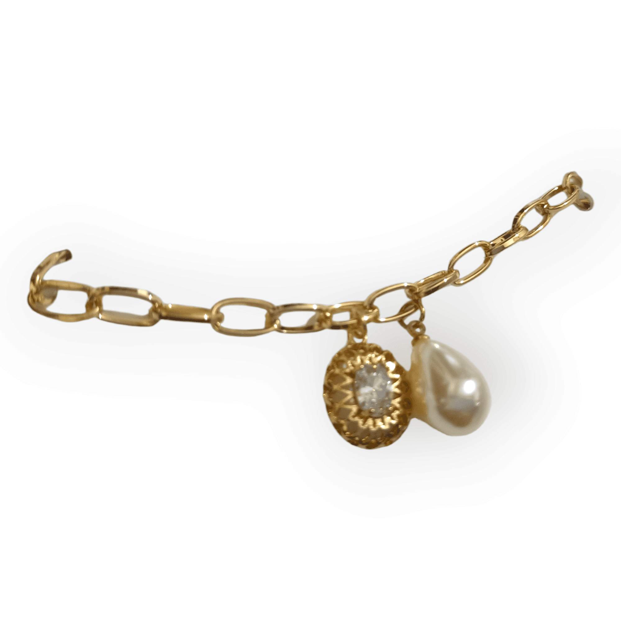 Beautiful Golden Bracelet With Pearl/Delicate Golden Bracelet With White Pearl/Gift For Her