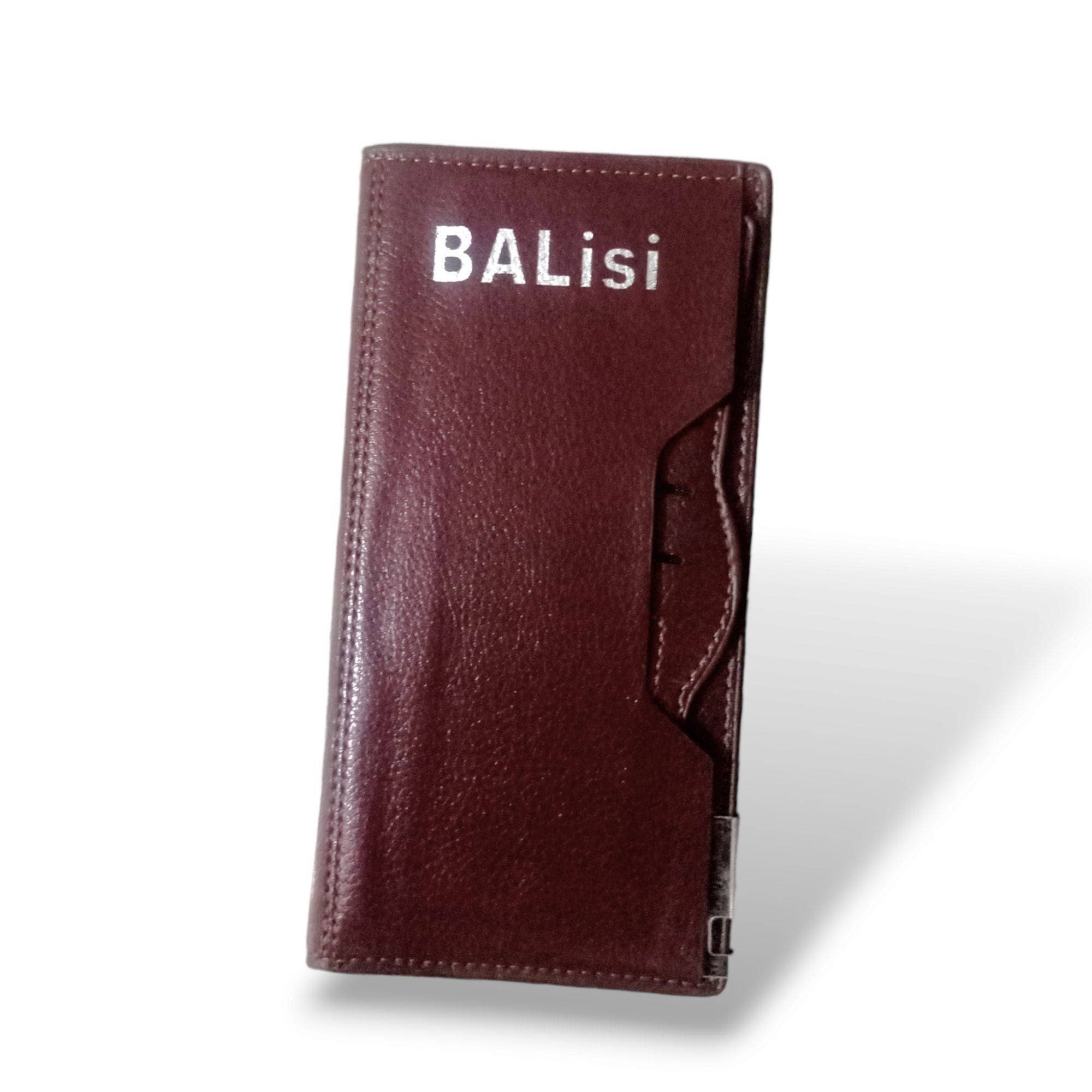 Sliding Card Holder Long Brown Faux Leather Wallet