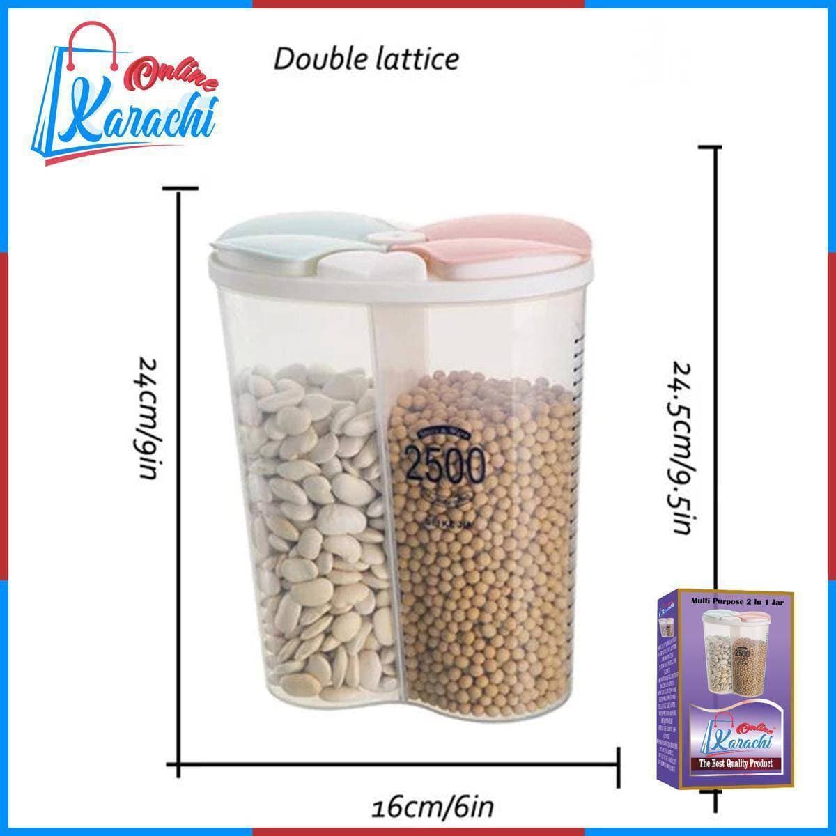 Multi Purpose 2 In 1 Jar Moisture Proof Space Saving 2 Portion Jar 2500 Ml