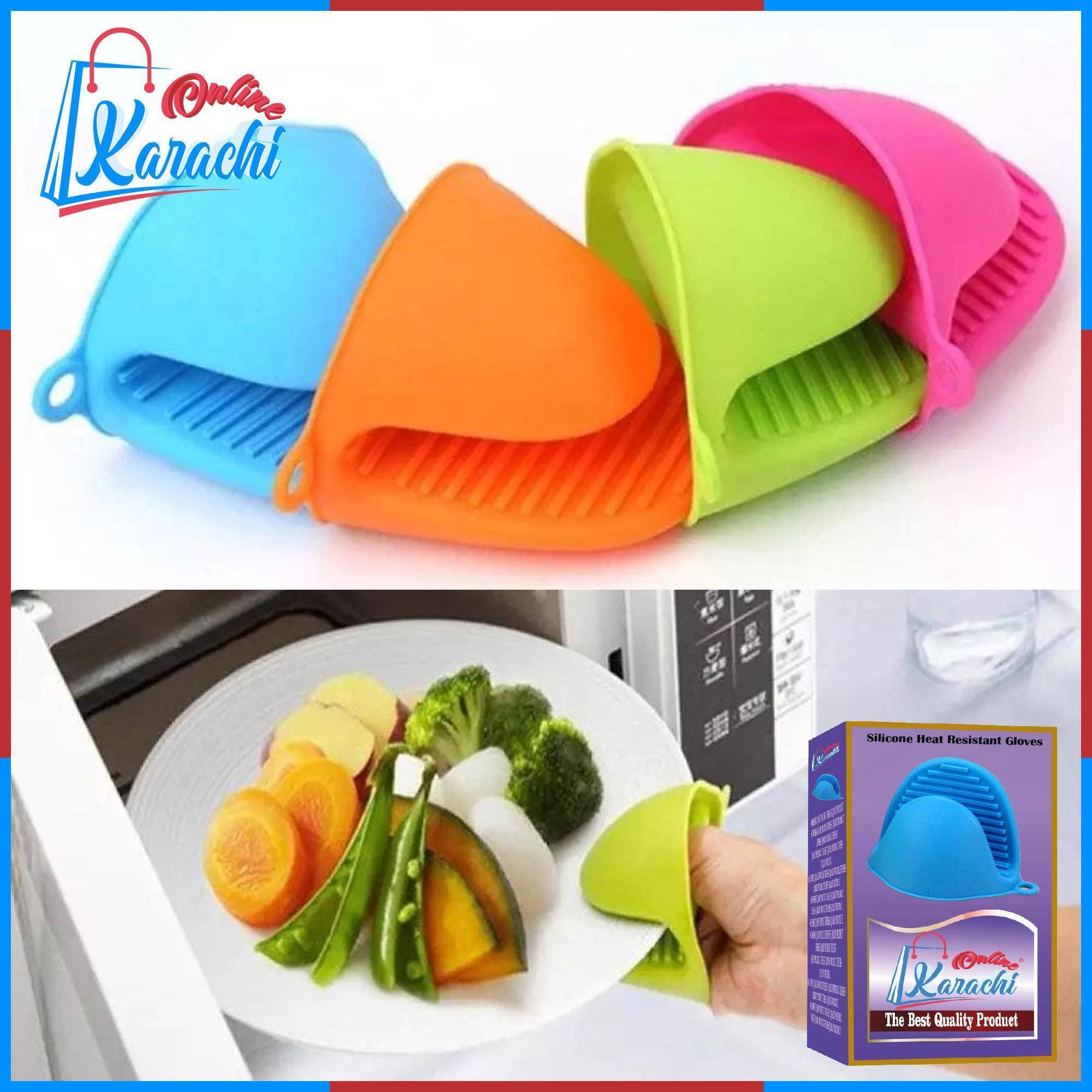 2Pcs  Pair Silicone Heat Resistant Gloves Clips Insulation Non Stick