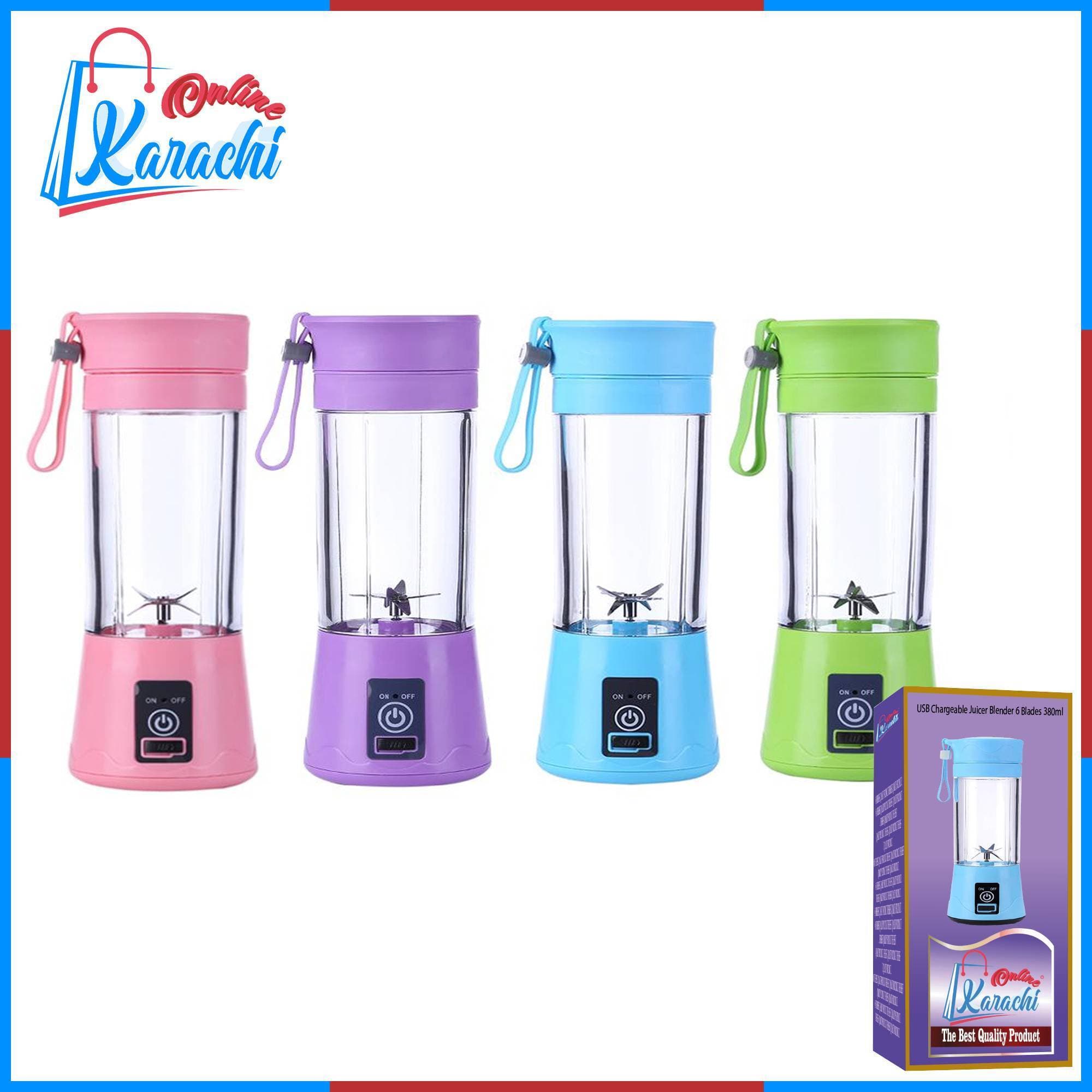Usb Chargeable Juicer Blender 6 Blades 380Ml