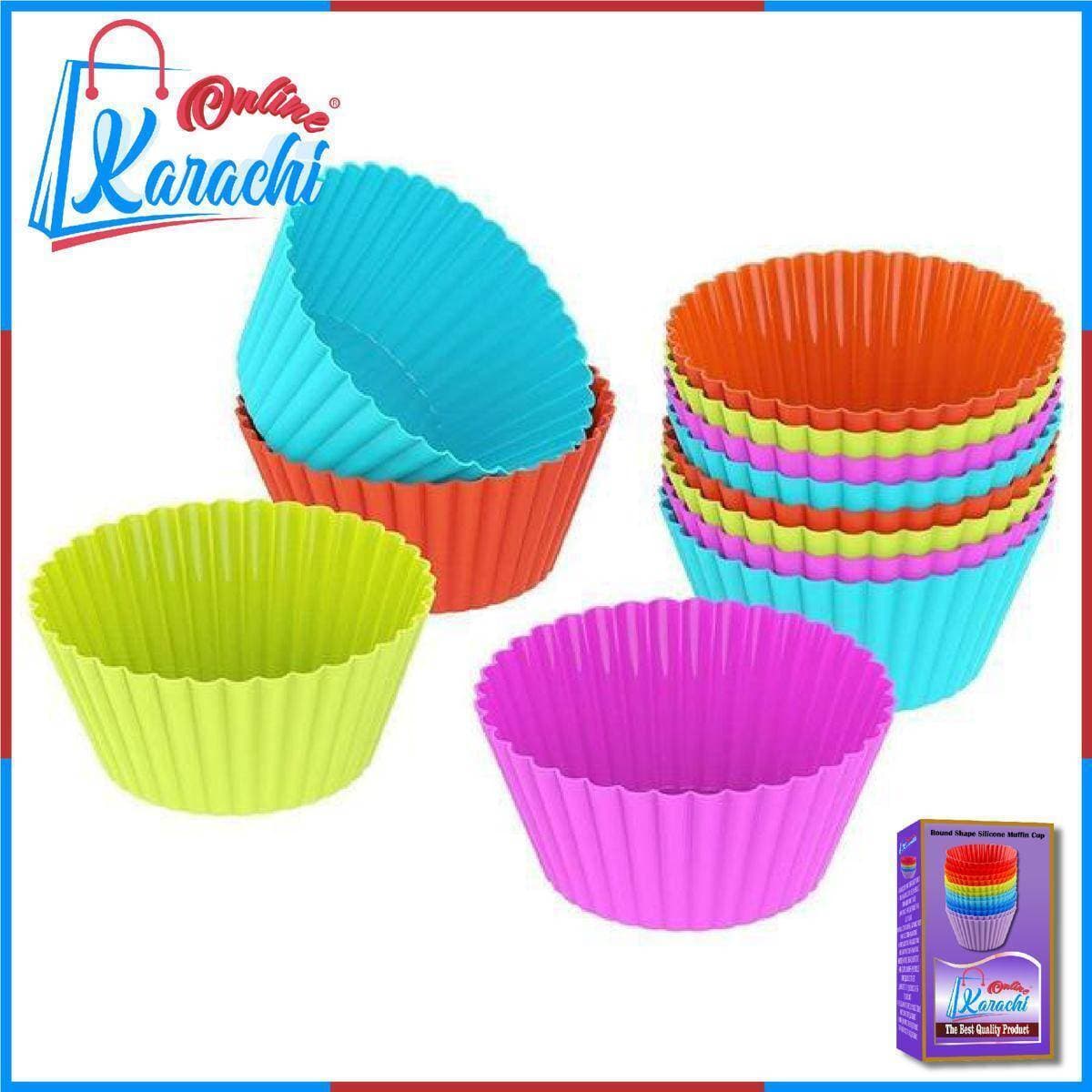 Pack 12 Round Shape Silicone Muffin Cup Cake Molds