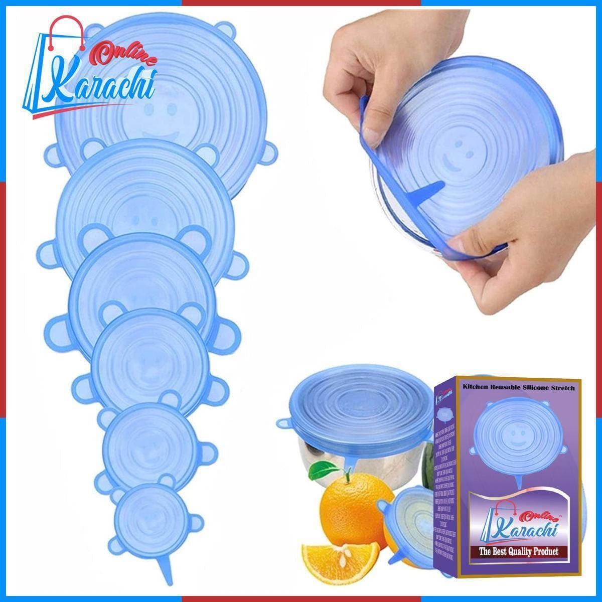 6 Pcs Kitchen Reusable Silicone Stretch Seal Lid
