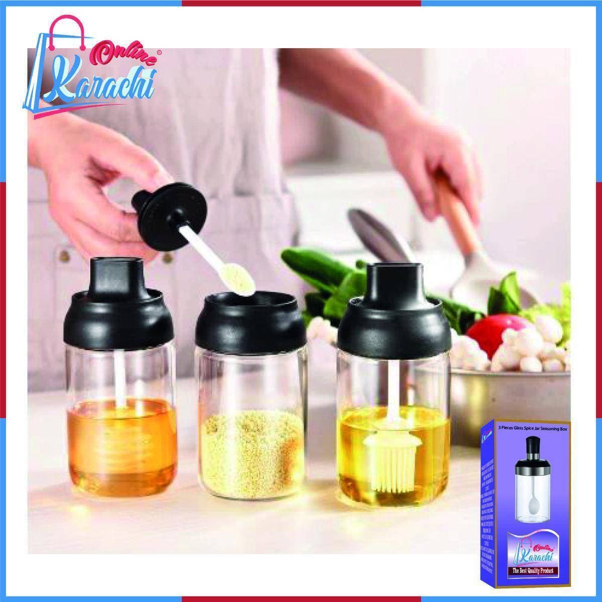 3 Pieces Glass Spice Jar Seasoning Box Condiment Jar