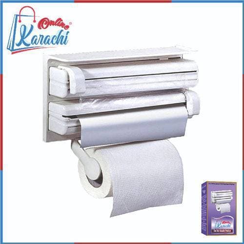 3 In 1 Kitchen Shelves Plastic Triple Paper Dispenser