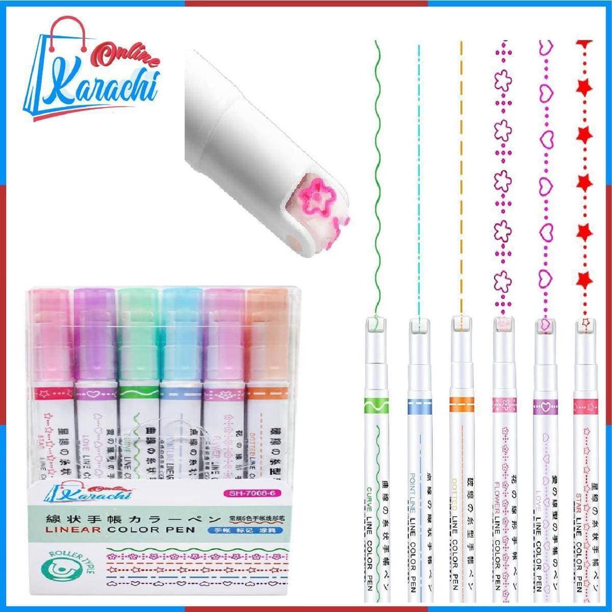 6 Pcs Curve Highlighter Pen Set