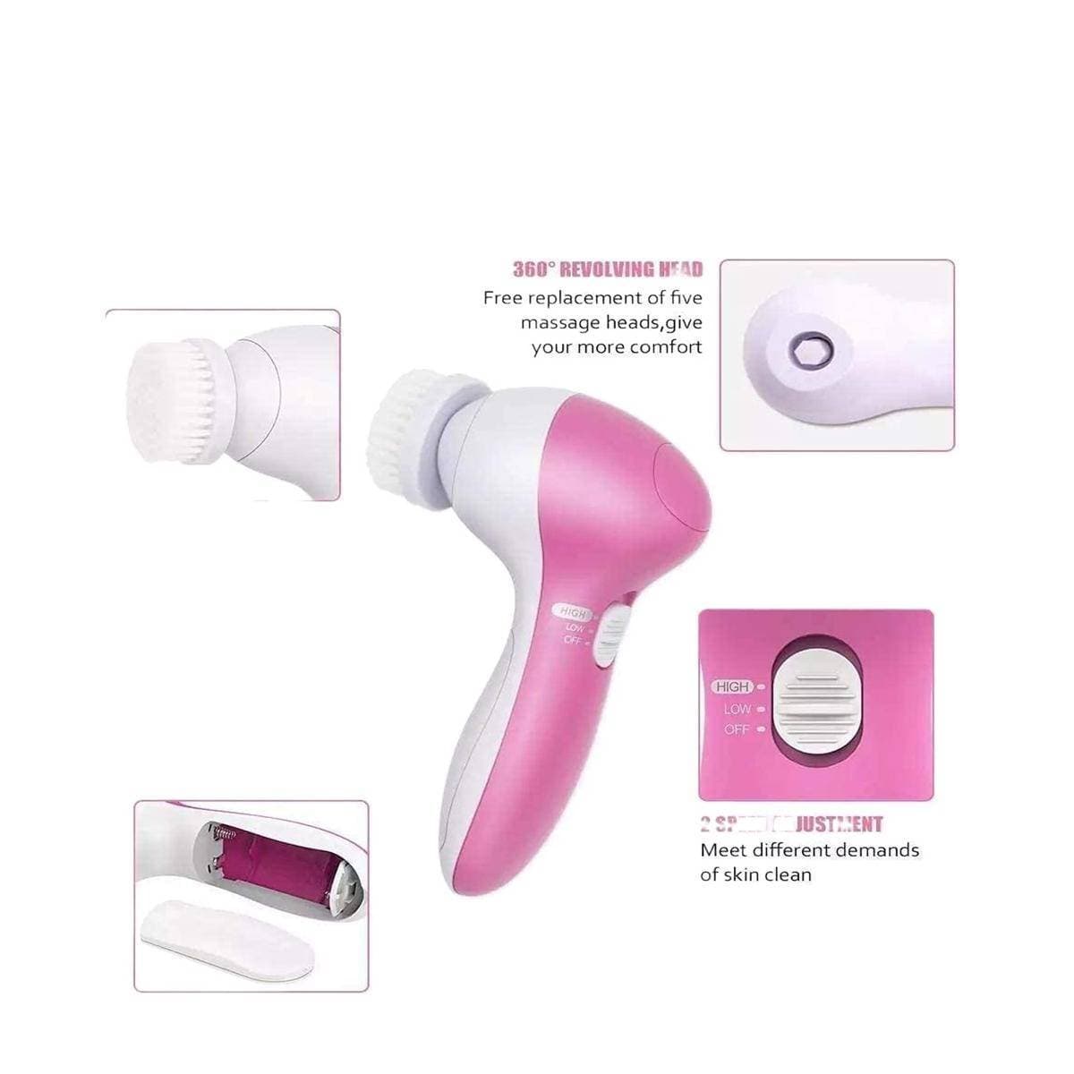 5 In 1 Portable Electric Facial Cleaner Battery Powered Multifunction Massager