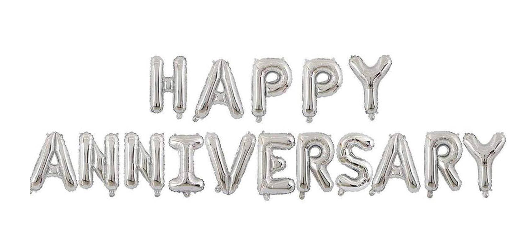 16 Inch Happy Anniversary Foil Banner Balloons, 16 Pcs