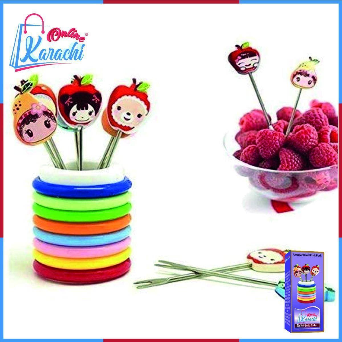 Set Of 8 Fruit Forks With Holder Stainless Steel Food Pick