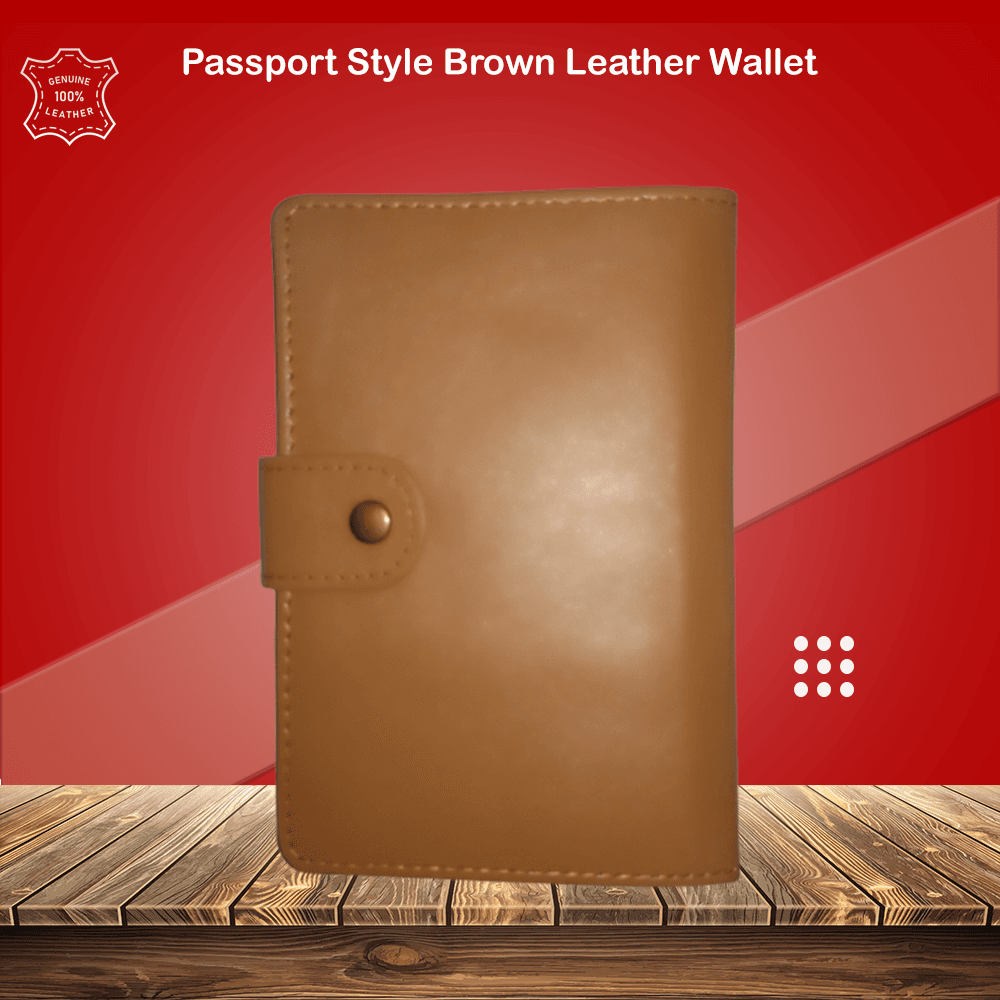 100% Passport Style Brown Genuine Cow Leather Wallet for Men