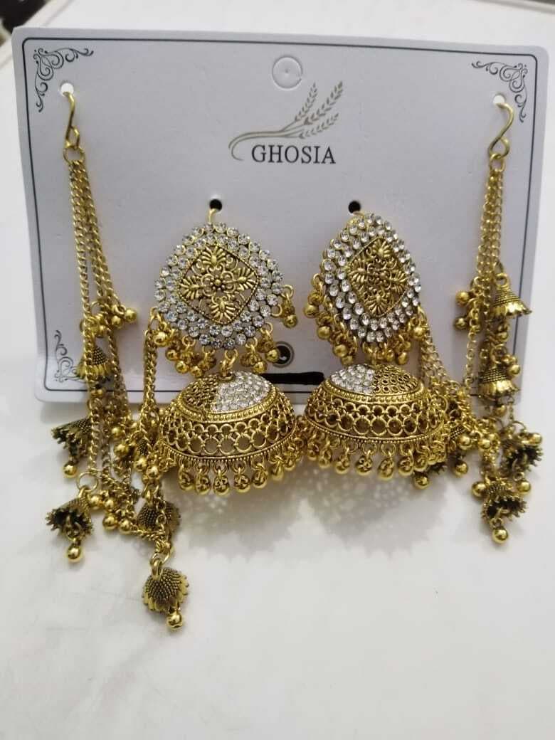 Antique Golden Jhumkay With Saharay For Women