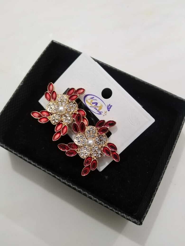 Beautiful Metal Red Stud Earring For Women - 1 Pair