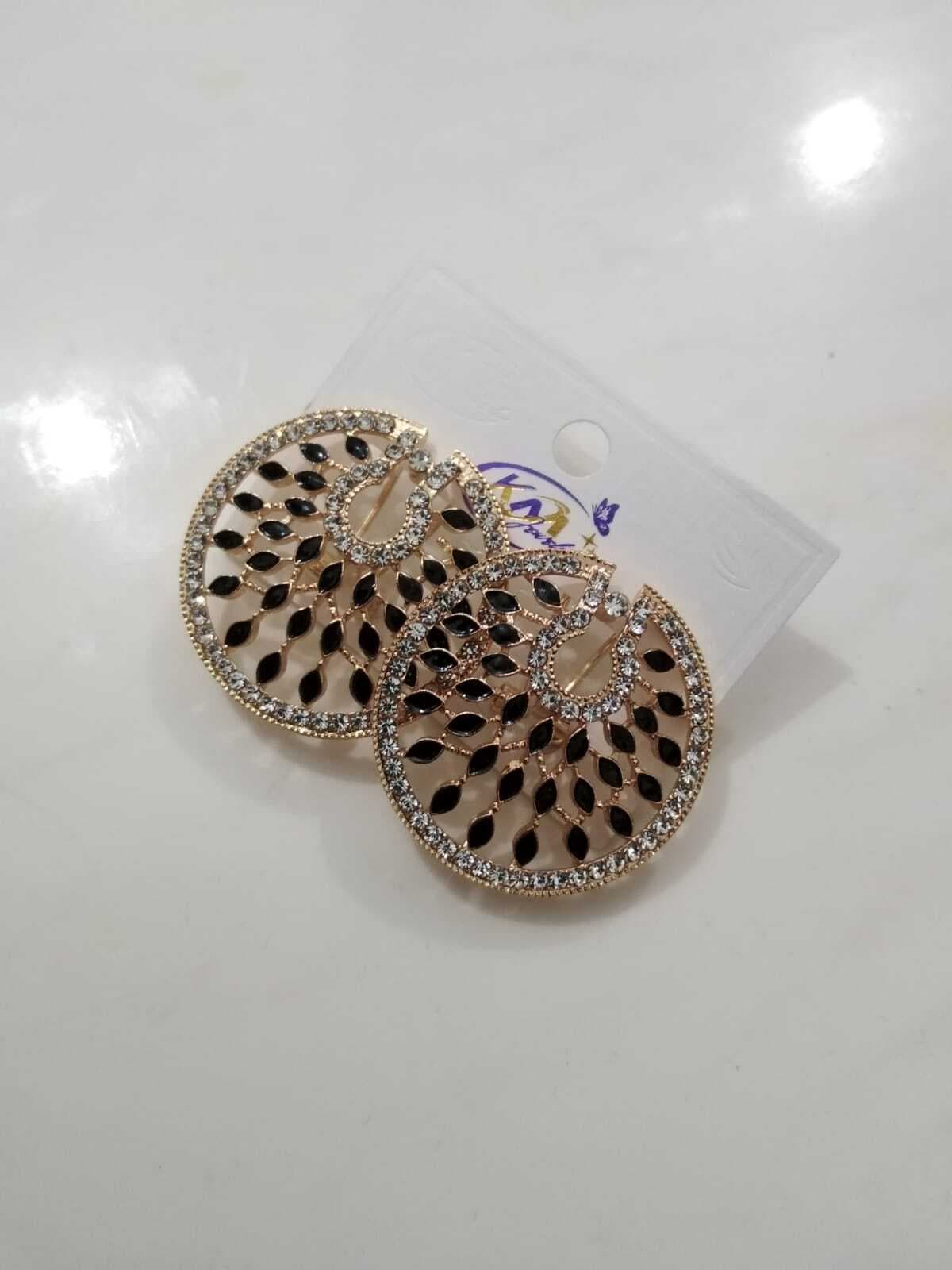 Fancy Black Metal Stud Earring for Women - 1 Pair