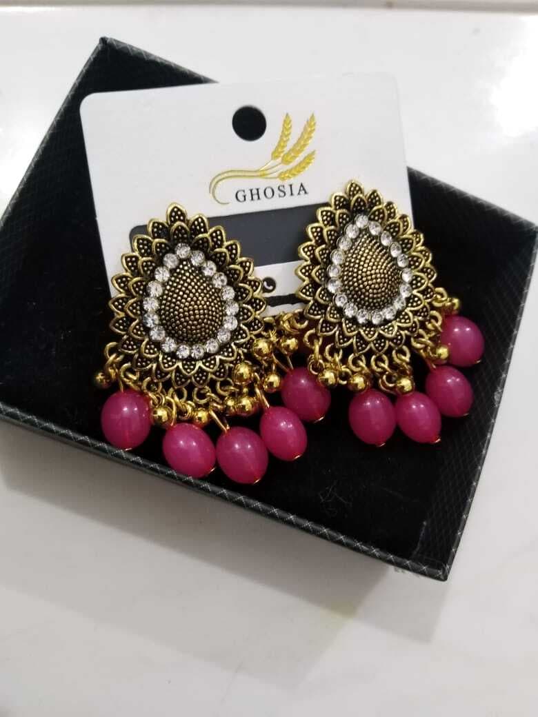 Golden & Pink Trendy Metal Earings for Women - 1 Pair