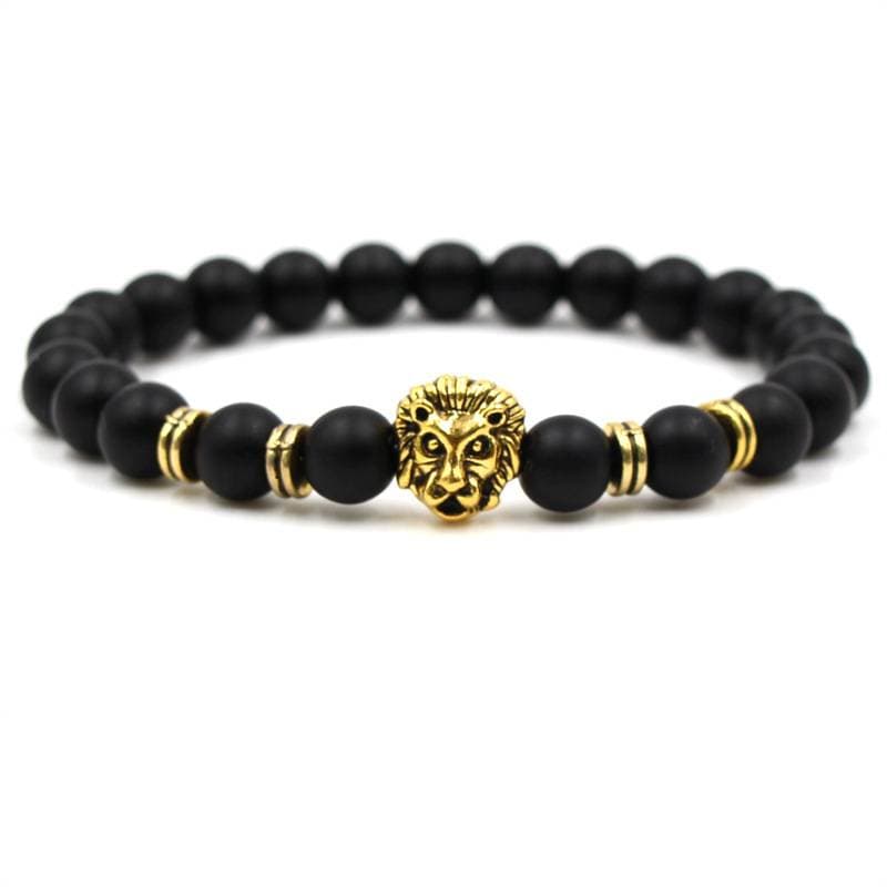 Golden Lion Bracelet With Black Beads