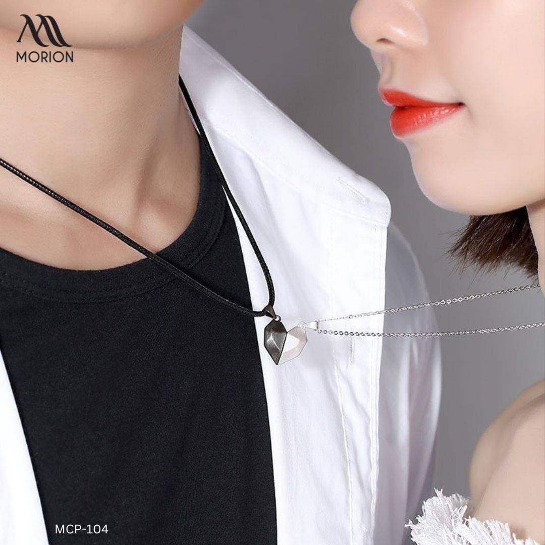 Silver Black Magnet Stainless Steel Couple Pendant Necklace MCP-104