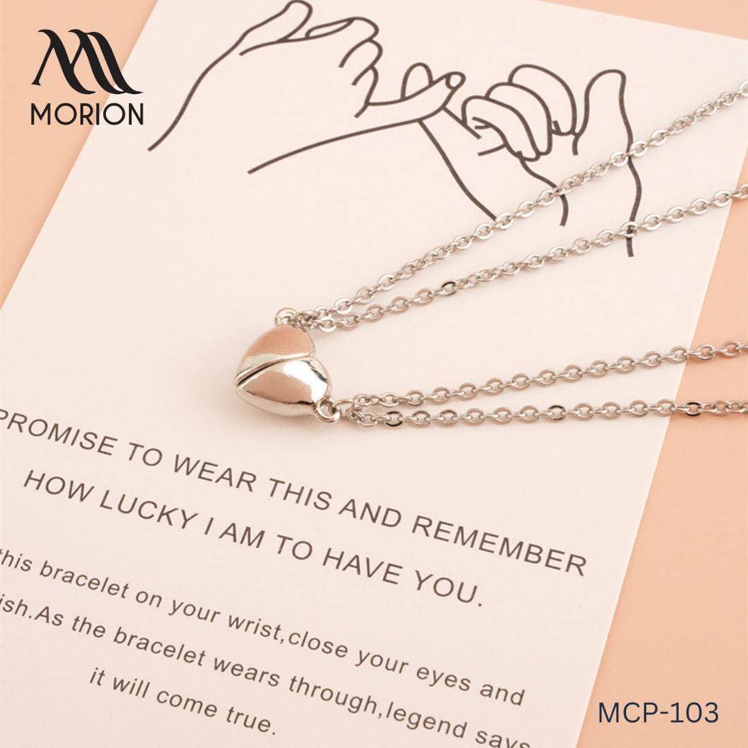 Silver Steel Magnet Heart Couple Necklace MCP-103