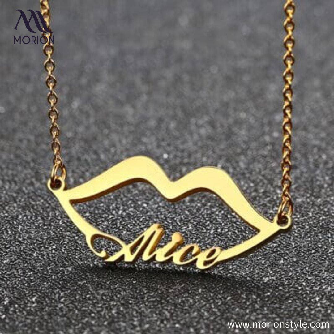 Beautiful Gold Plated Lips Customised Name Necklace MCN-101
