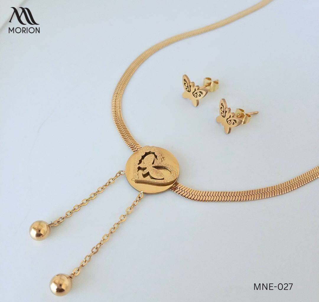 Beautiful Heart Pendant With Butterfly Earrings For Women MNE-027