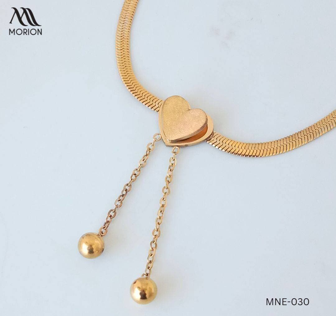 Stainless Steel Golden Heart Pendant Necklace For Women MNE-030