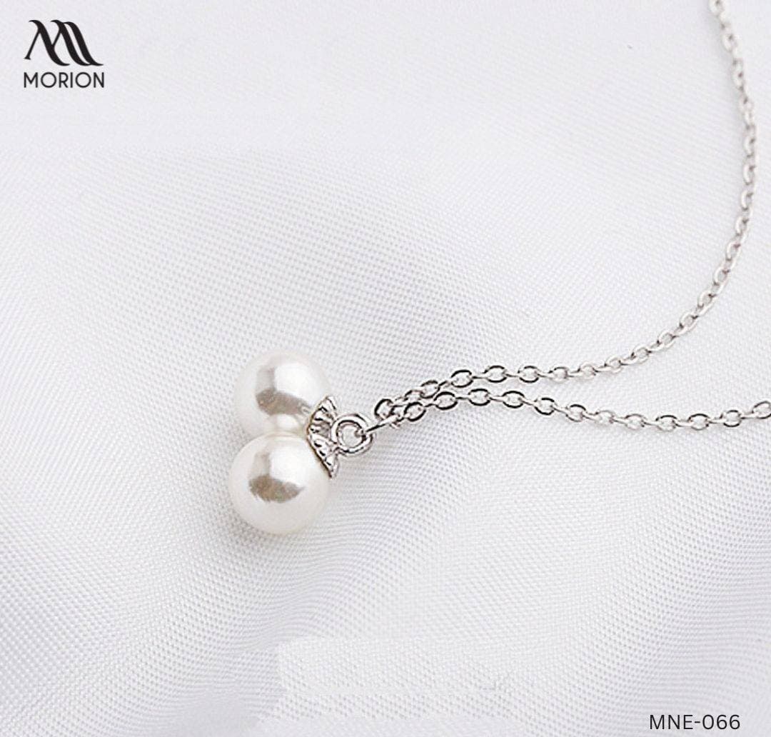 Charming Double Pearls 92.5 Sterling Silver Pendant Necklace MNE-066