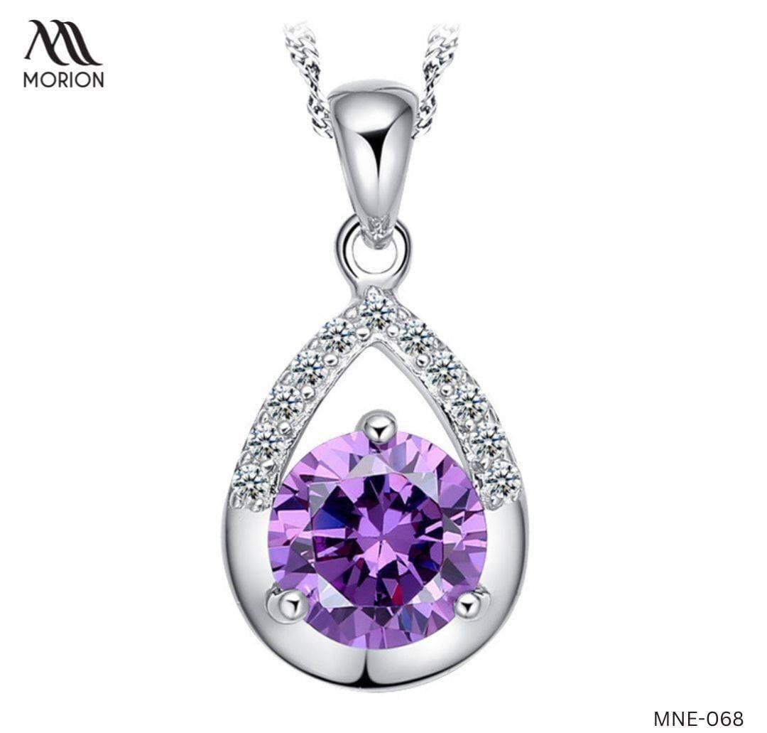 Ocean Drop Purple Stone 92.5 Sterling Silver Pendant Necklace MNE-068