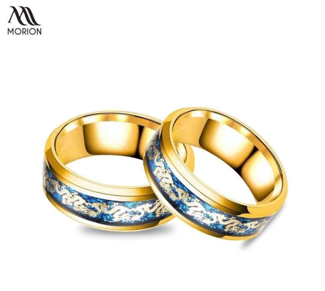 Mystical Dragon Duo Golden Blue Couple Rings For Men And Women MCRI-004