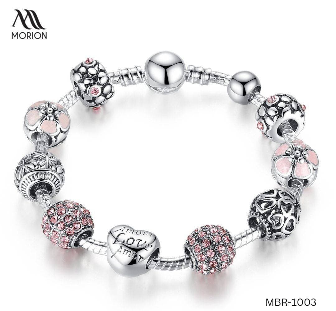 Love Rhinestone Glass Beads Charm Bangle Bracelet For Women MBR-1003
